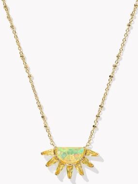 NWT Kendra Scott Samantha Sun Gold Pendant Necklace in Yellow Opalescent Resin